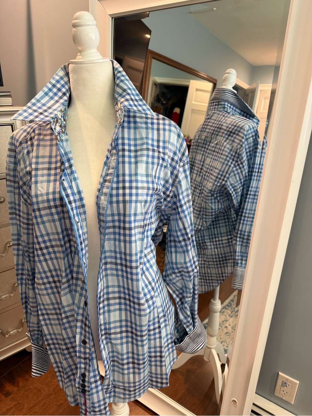 Robert Graham Blue and White Plaid Button-Down Shirt